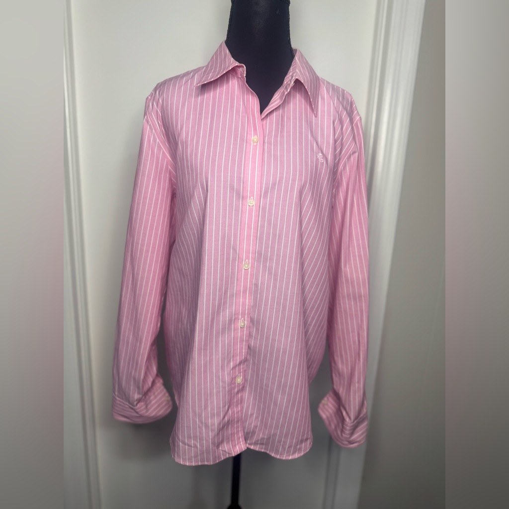 Lauren Ralph Fitted Non-Iron Pin Striped Preppy Acadamia Professional Top